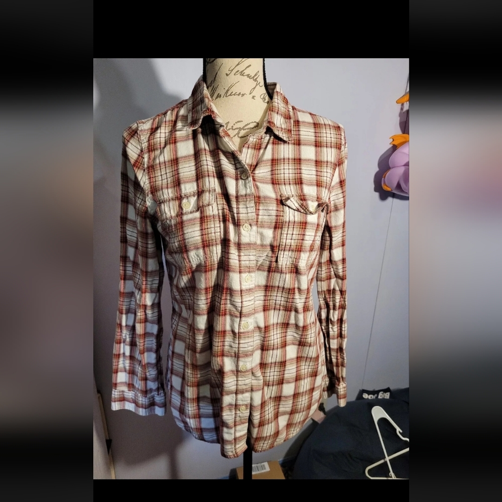 Old Navy Plaid Shirt Long Sleeves Size Medium White And Red